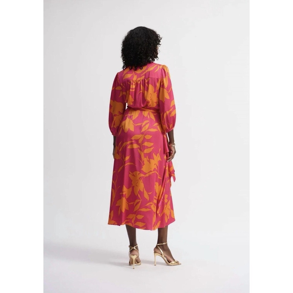 Joseph Ribkoff Floral Print Belted 3/4 Sleeves Wrap Dress Size 8 - Picture 4 of 5